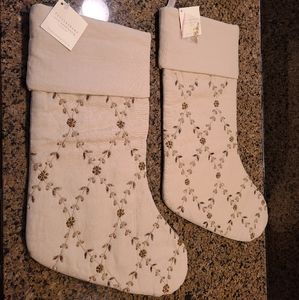 NWT POTTERY BARN 2 Lattice Jeweled Christmas Stockings